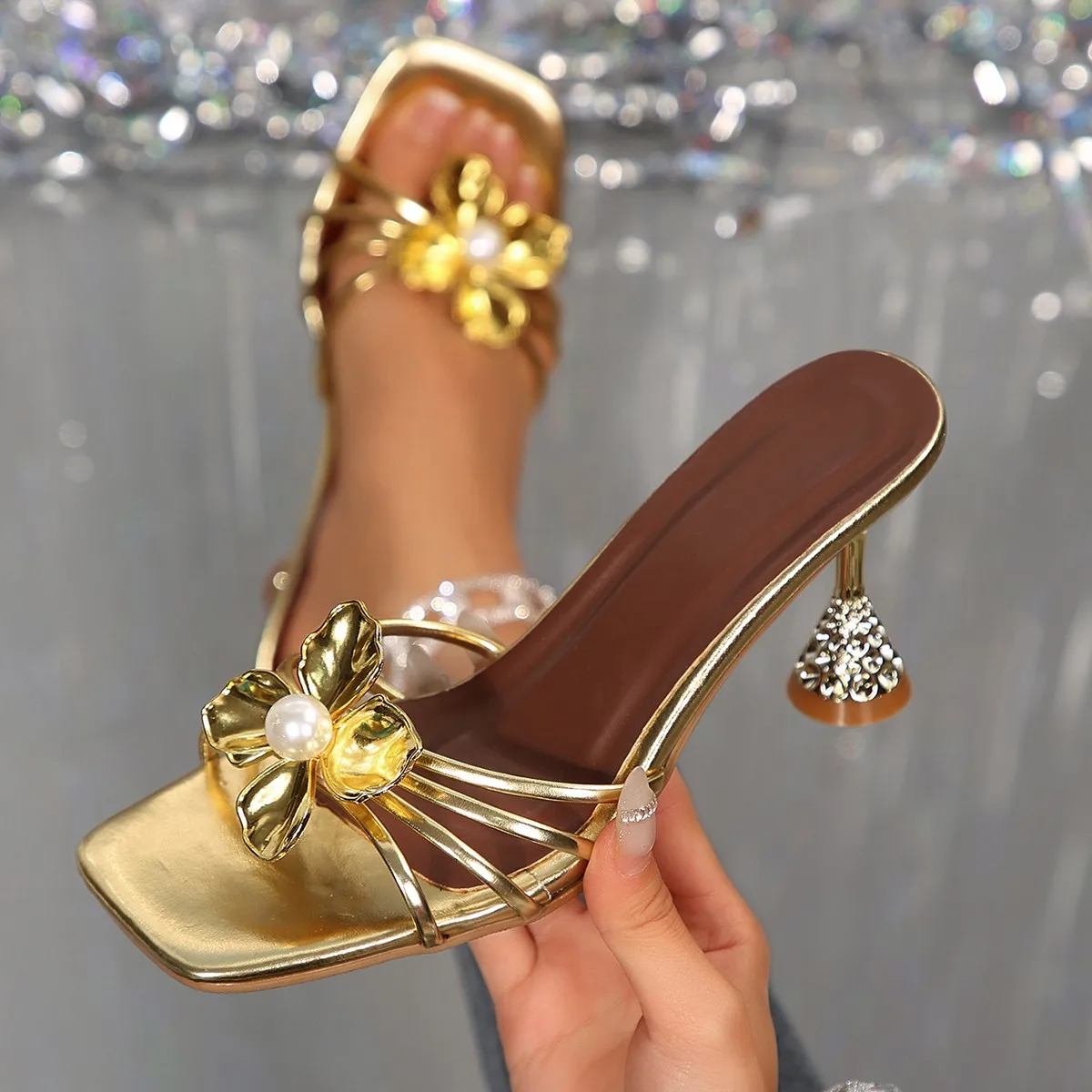 Summer Clothing Elegant - Vintage metalen bloem kristallen conushak sandalen