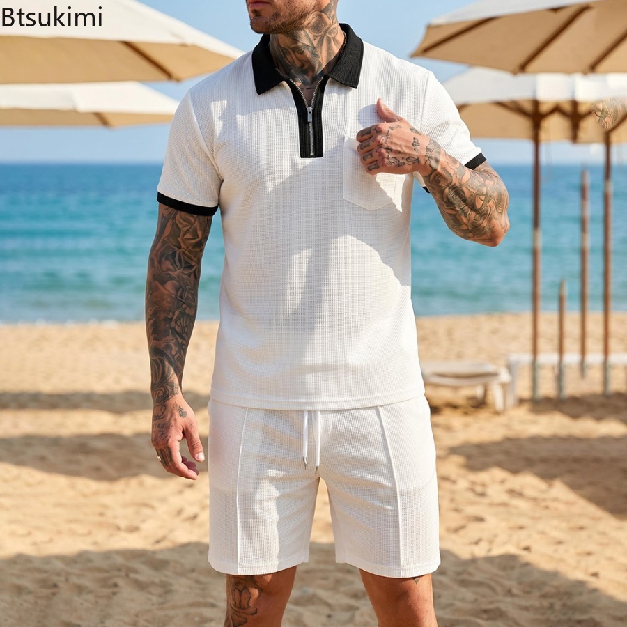 Summer Clothing Vacation - Herenpolo met wafelkraag, korte mouwen, korte