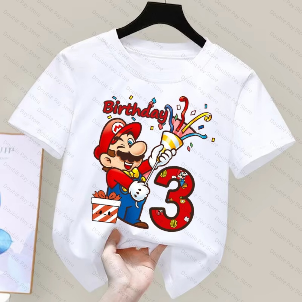 Summer Edition Clothing - Kinder Cartoon Mario Verjaardag Nummer T-Shirt