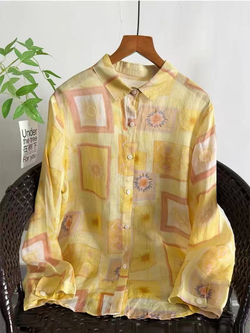 100% Ramie Shirt Lente Herfst  - Yellow Summer Clothing recensie en prijs