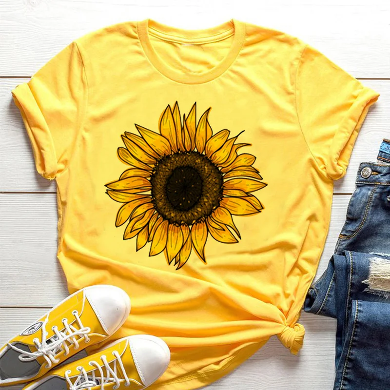 Geel dames T-shirt Zonnebloem  - Yellow Summer Clothing recensie en prijs